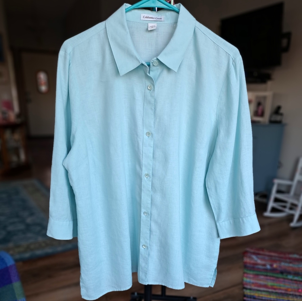 EUC Coldwater Creek Easy-Care Linen Big Shirt, size PL 